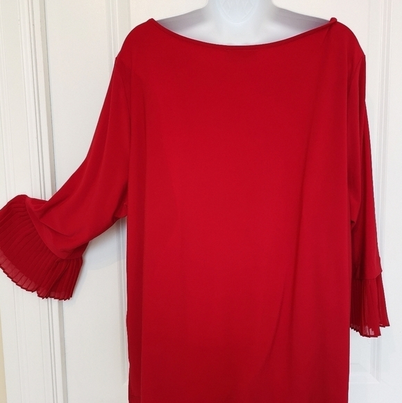 Red Long Sleeve Jersey Tunic Top Pleated Tulip Sleeve 3X Plus - Picture 3 of 5